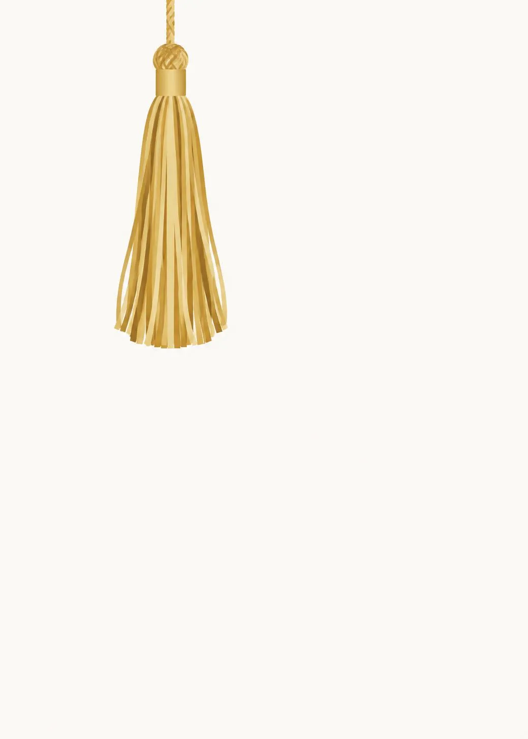 Graduation party invitation with a single long gold tassel hanging from the top edge on its cord