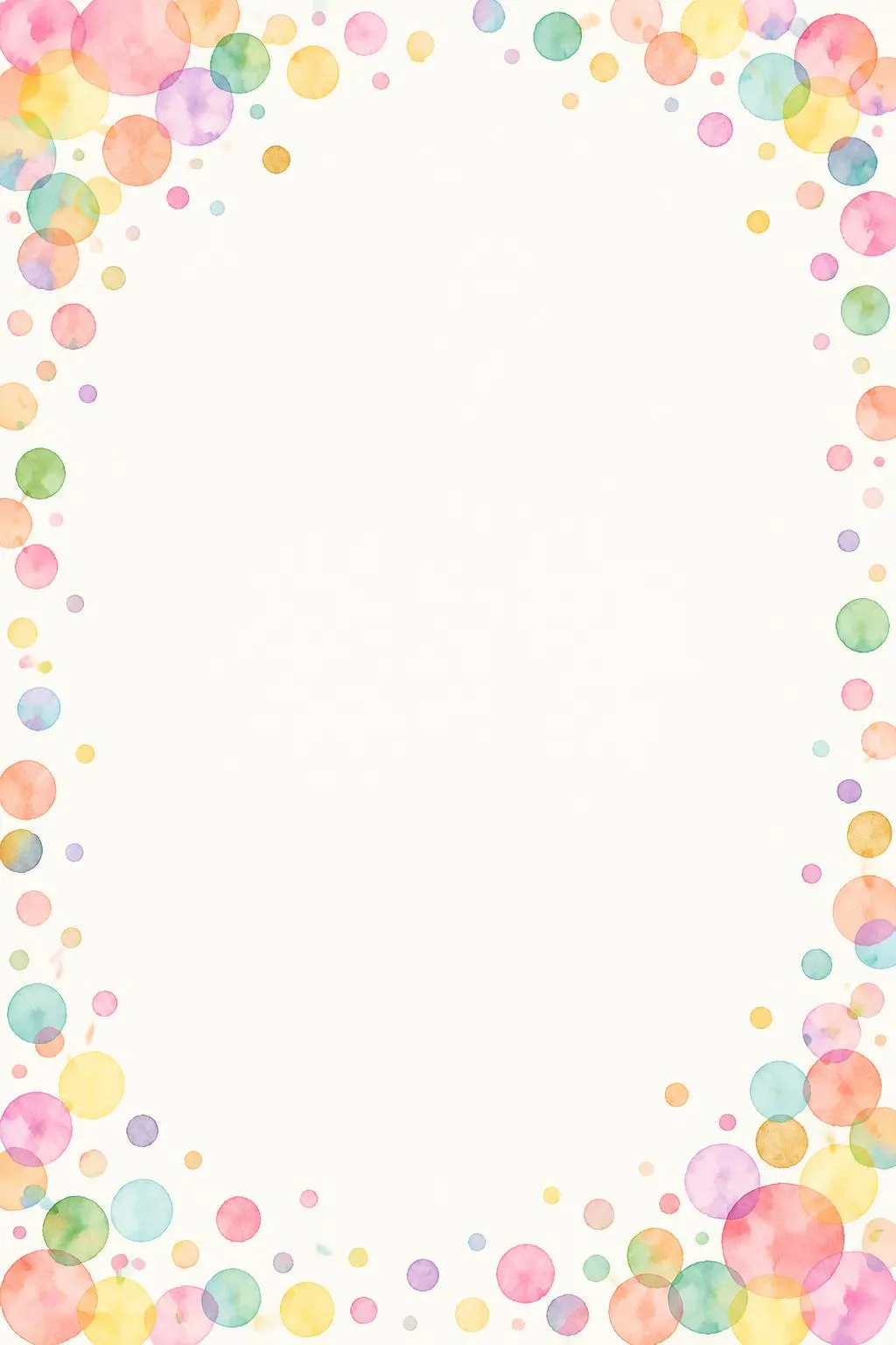 Kids birthday invitation framed by a ring of rainbow watercolor confetti dots